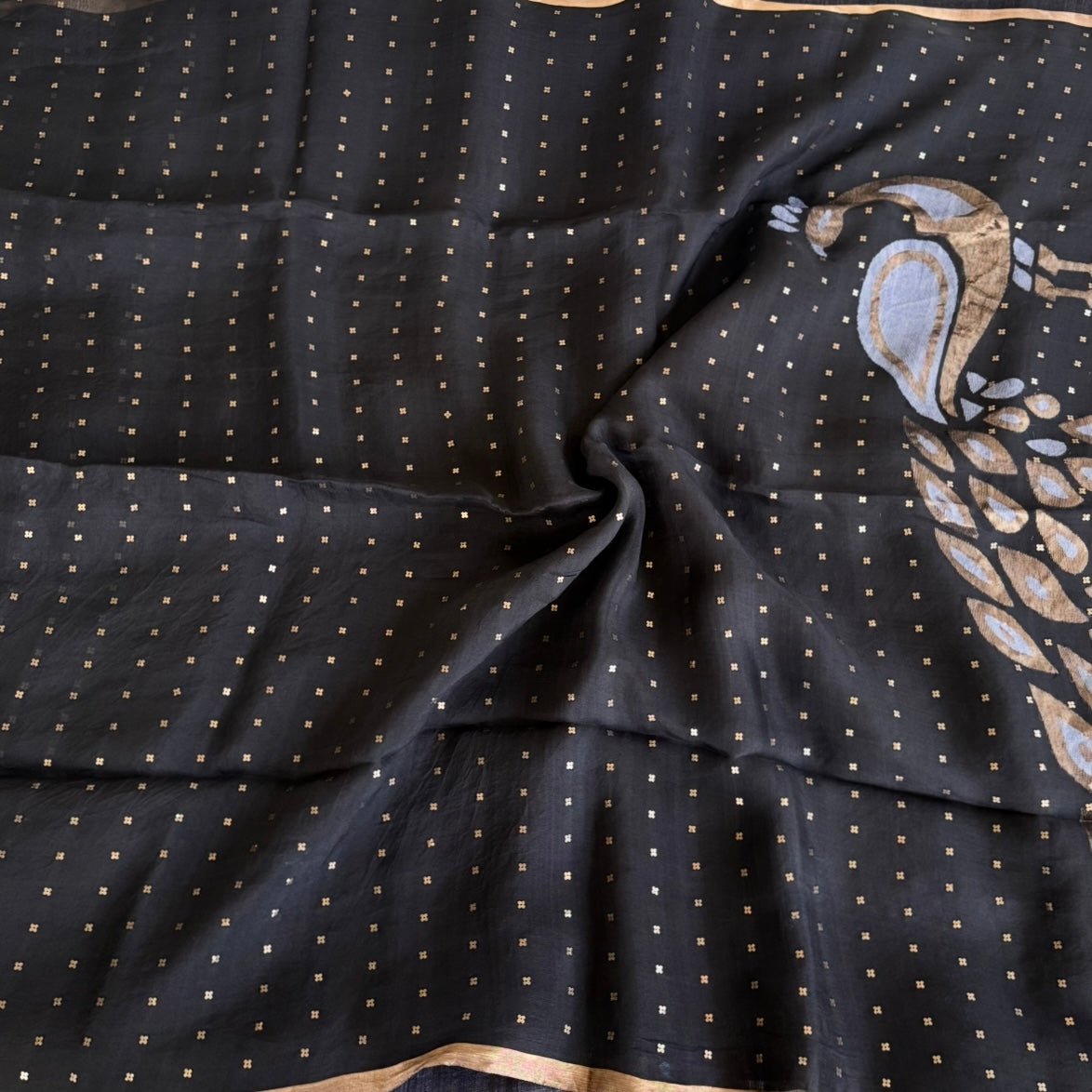 Black Pure Muslin Sequin Saree - Vini's Ethnic