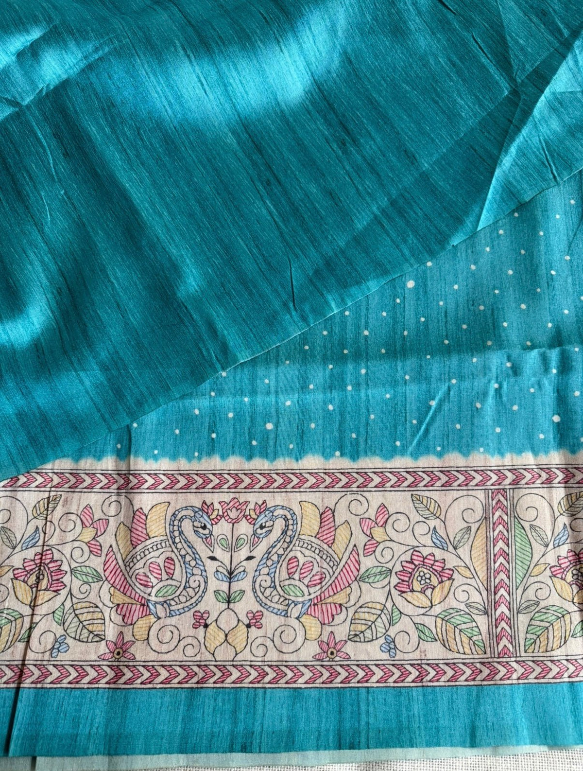 Blue Madhubani Semi Tussar Saree - Vini's Ethnic