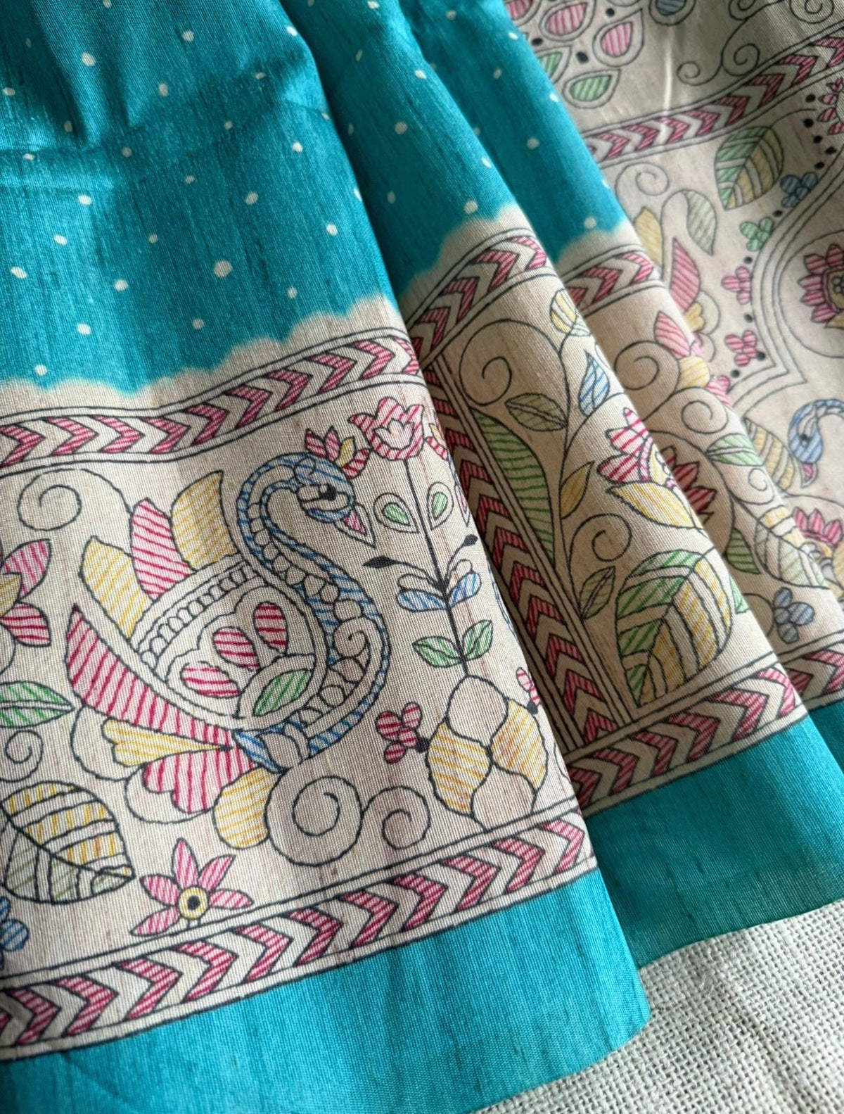 Blue Madhubani Semi Tussar Saree - Vini's Ethnic