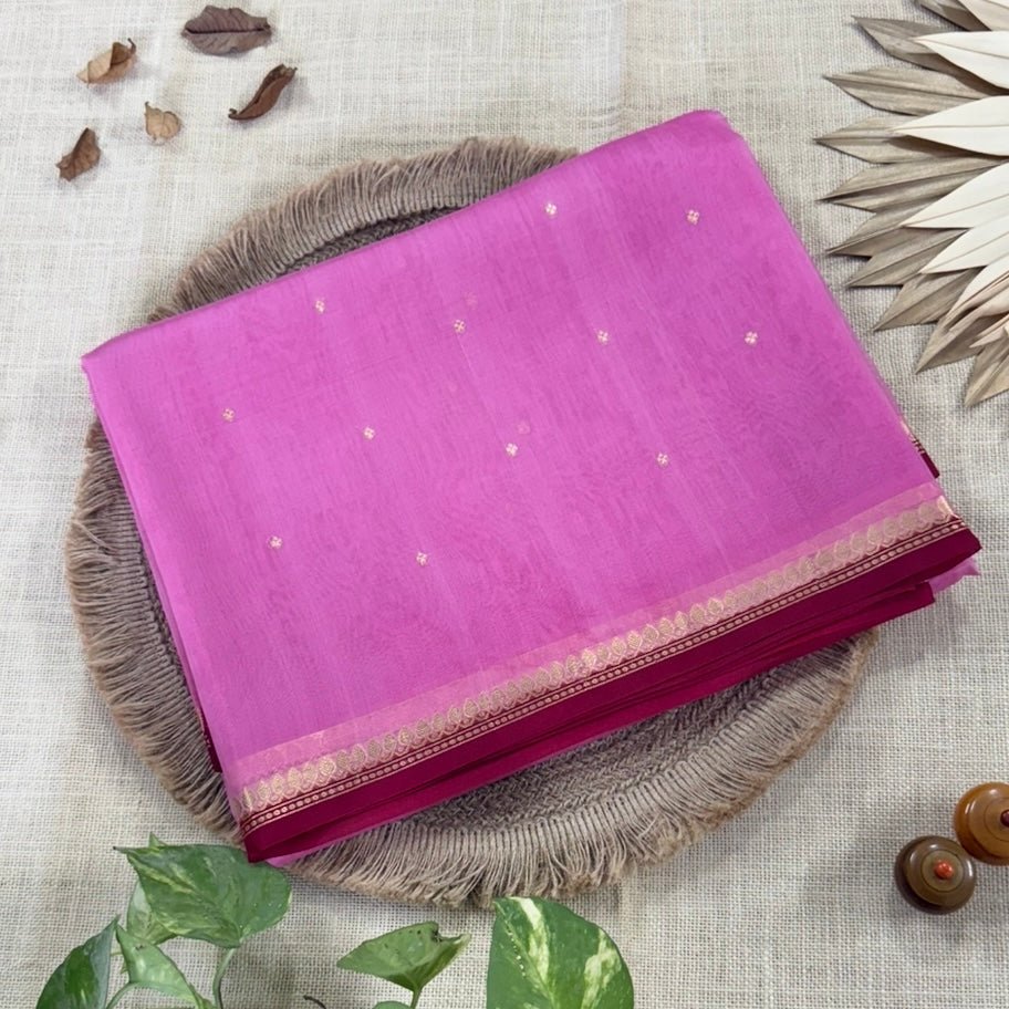 Blush Pink With Red Pure Kora Silk Saree - Vini's Ethnic