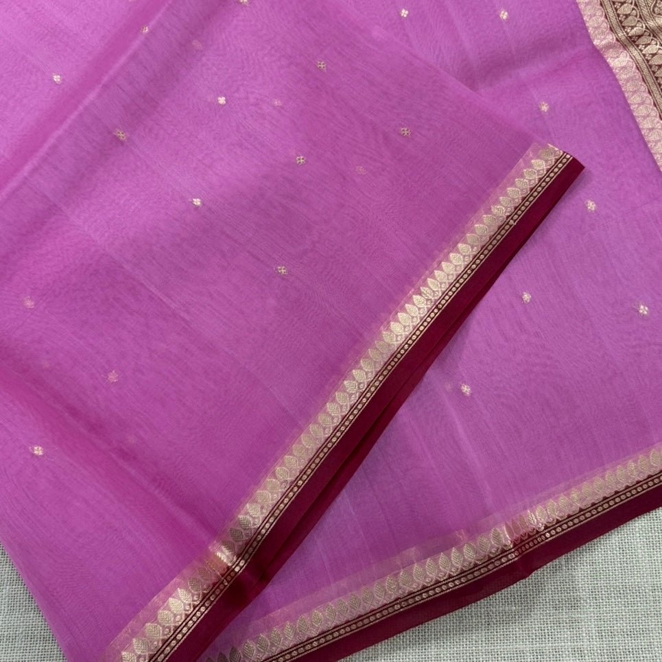 Blush Pink With Red Pure Kora Silk Saree - Vini's Ethnic