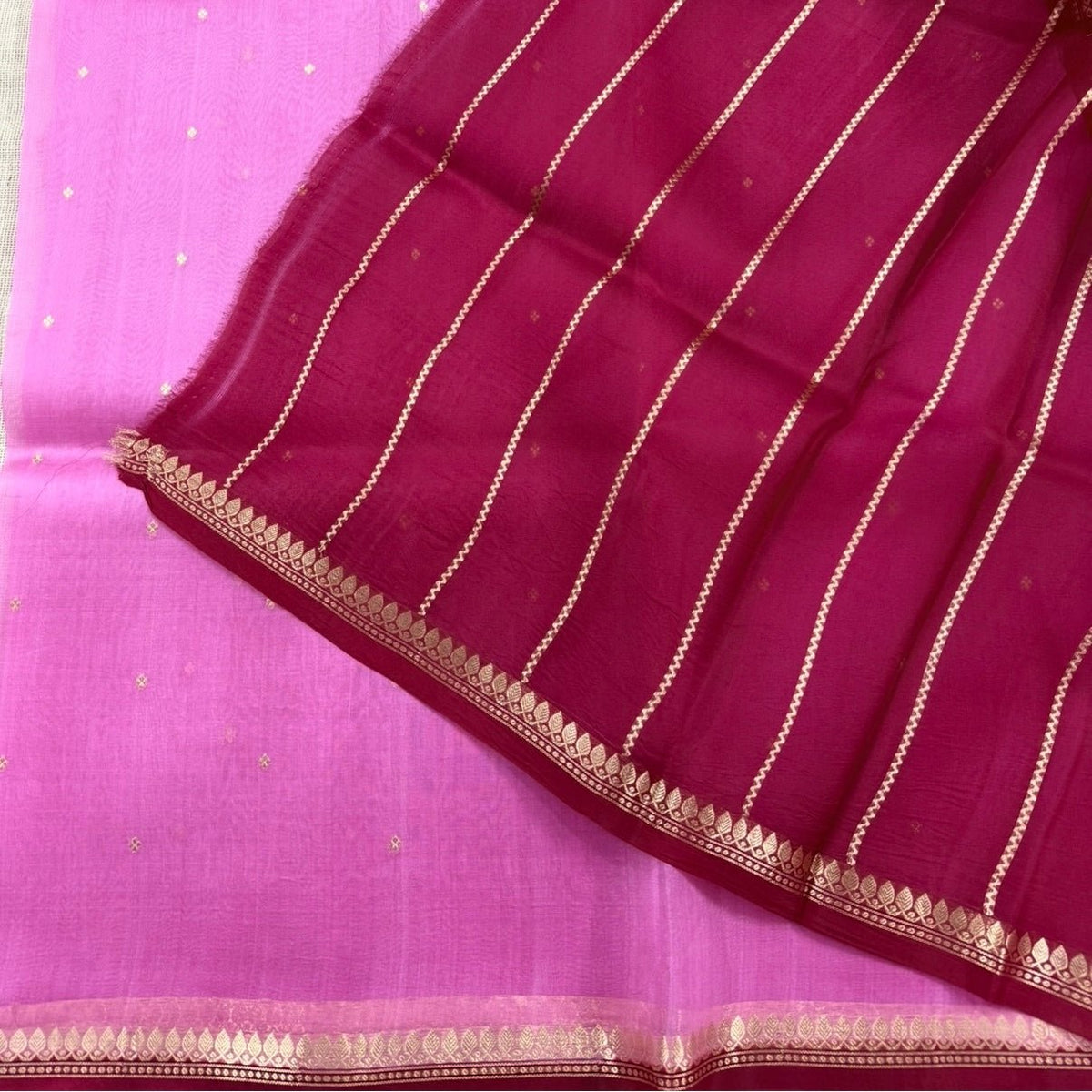 Blush Pink With Red Pure Kora Silk Saree - Vini's Ethnic
