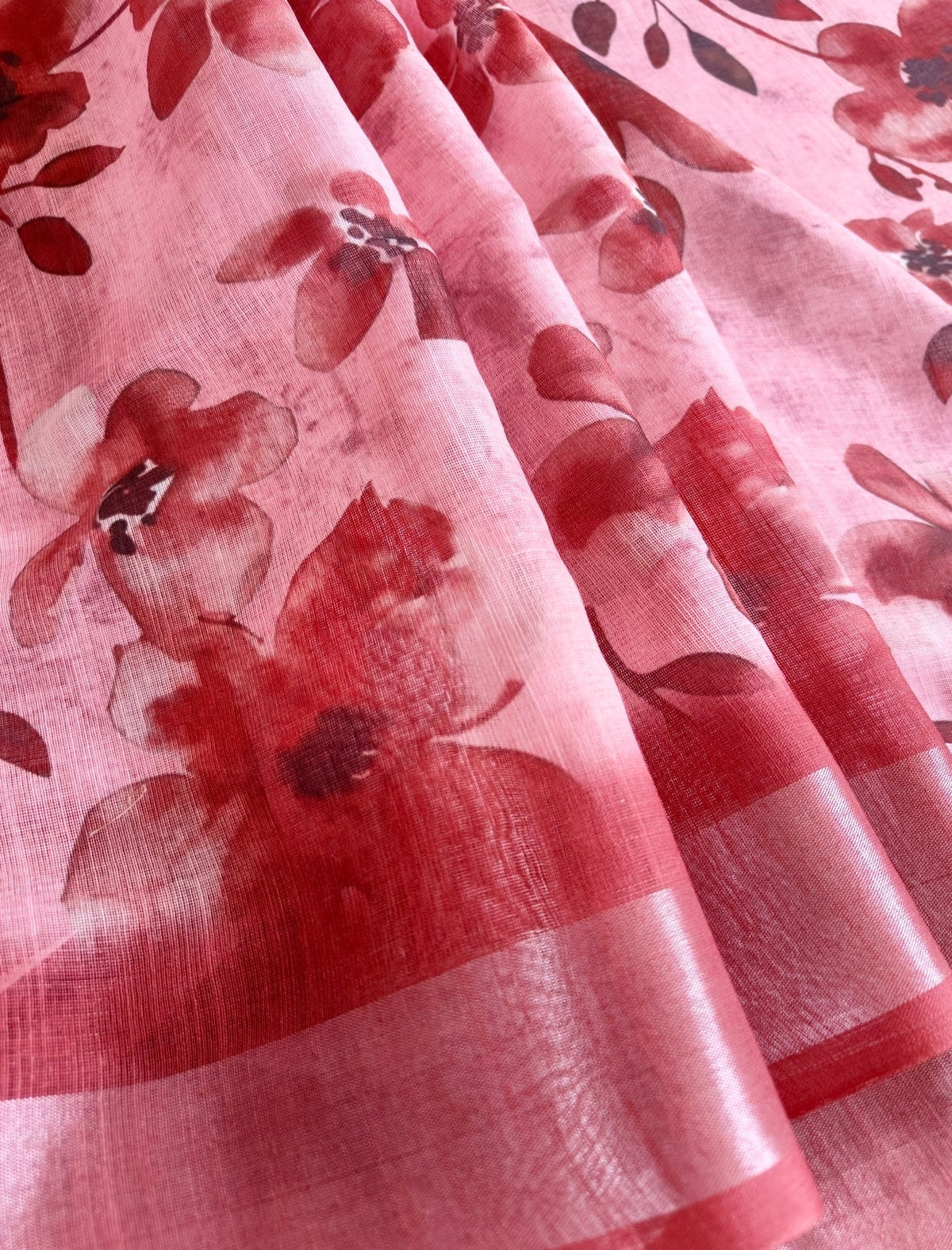 Brown Floral Linen Saree - Vini's Ethnic