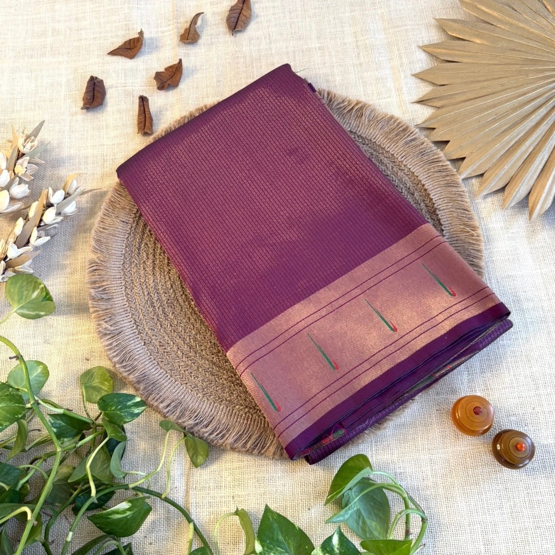 Deep Wine Paithani Silk Saree - Vini's Ethnic
