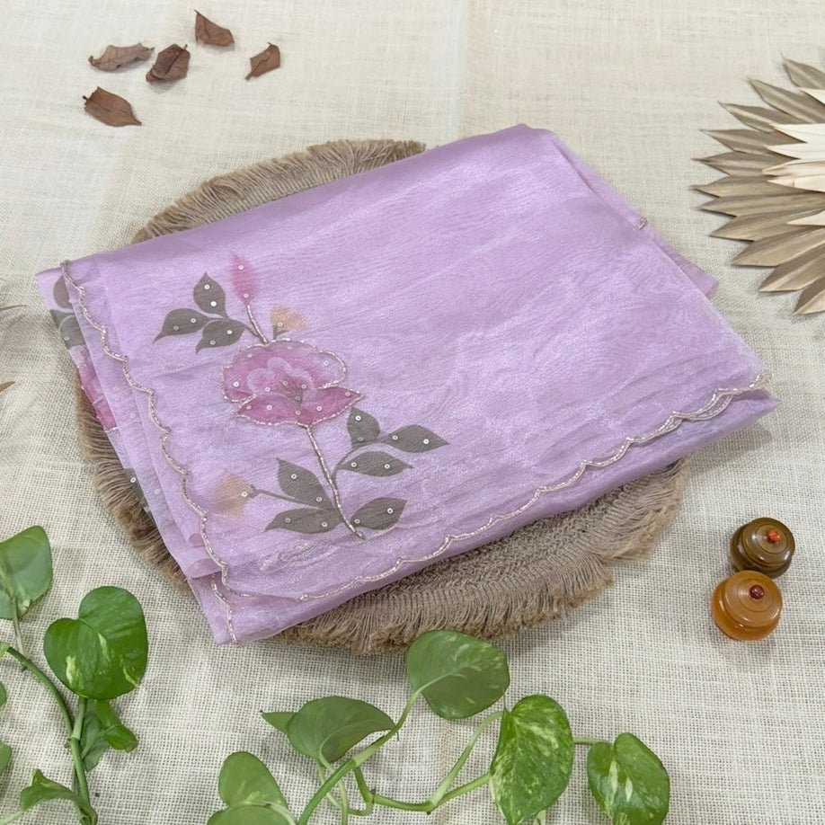Dusty Lilac Fancy Crepe Designer Saree - Vini's Ethnic
