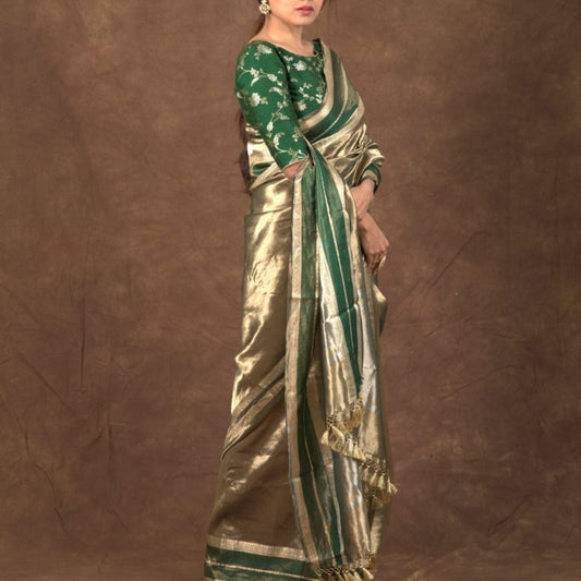 Emerald Gold Pure Metallic Double Tissue Saree - Vini's Ethnic