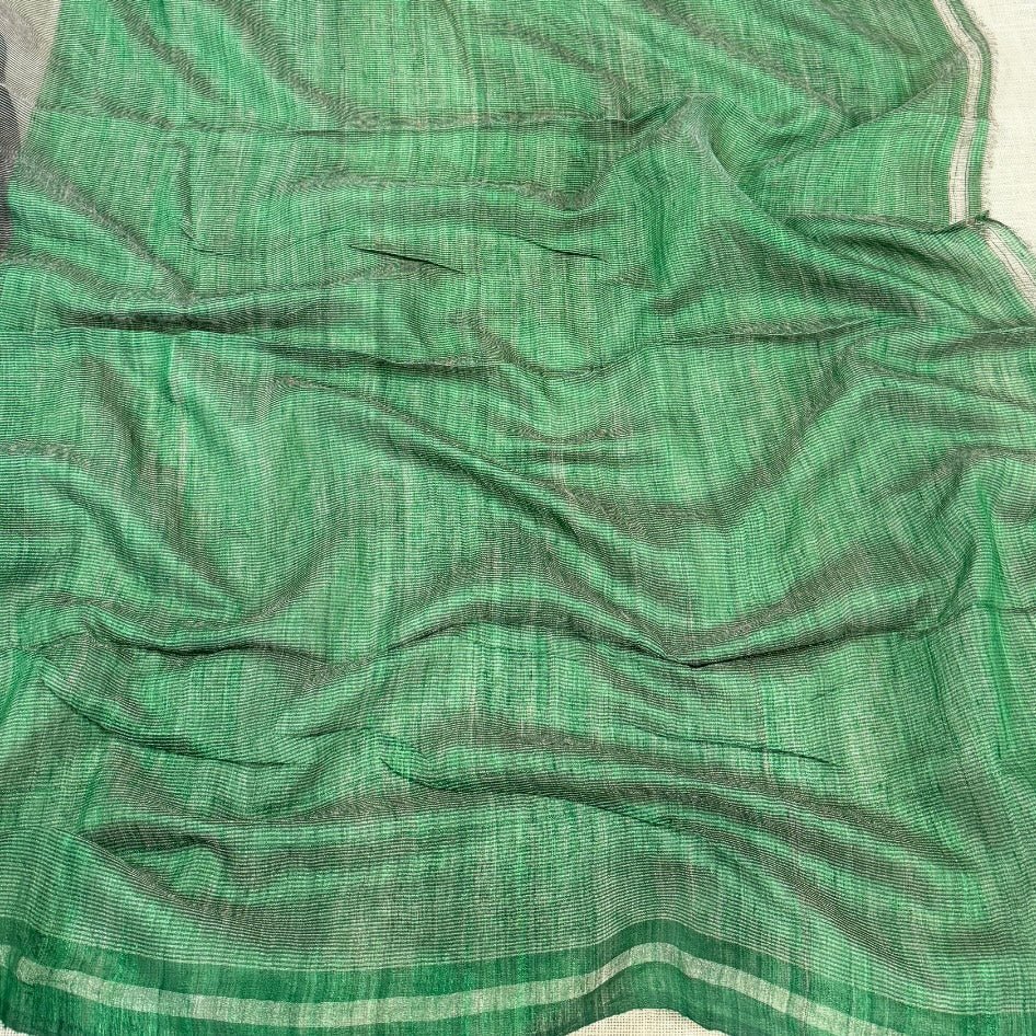 Emerald Green Pure Muslin Tissue Sequin Saree - Vini's Ethnic