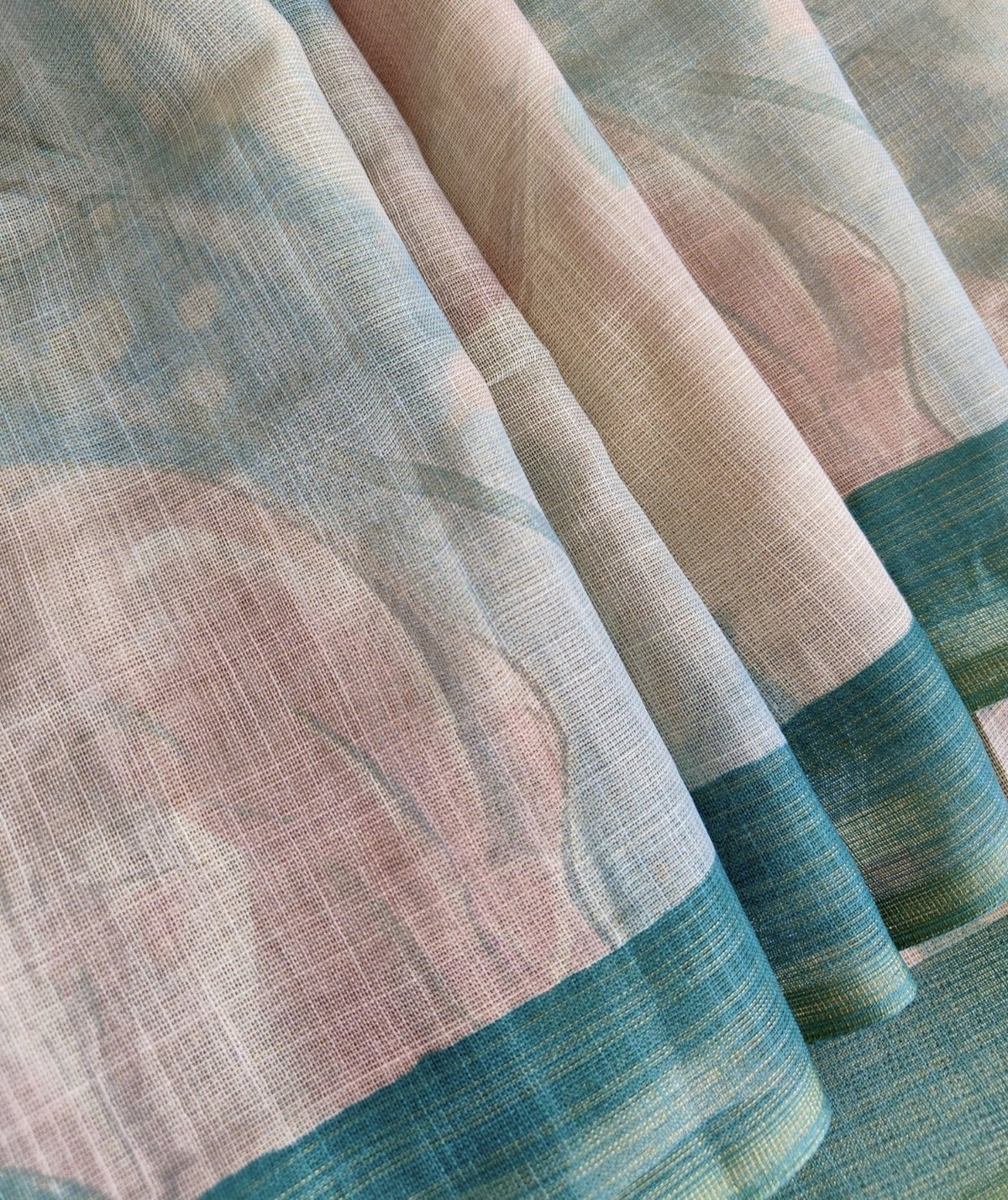 Green Floral Tissue Linen Saree - Vini's Ethnic