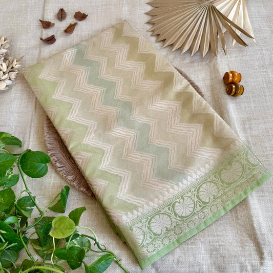 Green Zigzag Shimmer Tissue Silk Saree - Vini's Ethnic