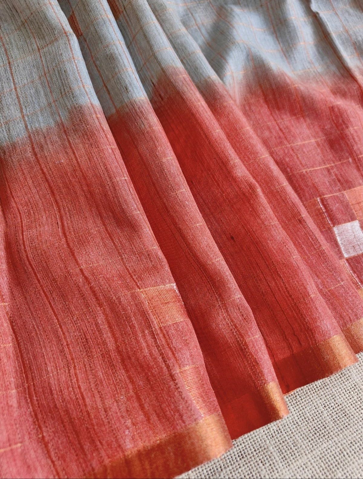 Grey with Orange Baswara Saree - Vini's Ethnic