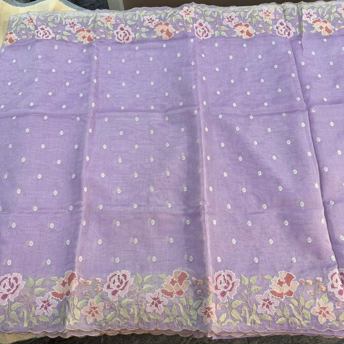 Lilac Floral Shimmer Tussar Saree - Vini's Ethnic