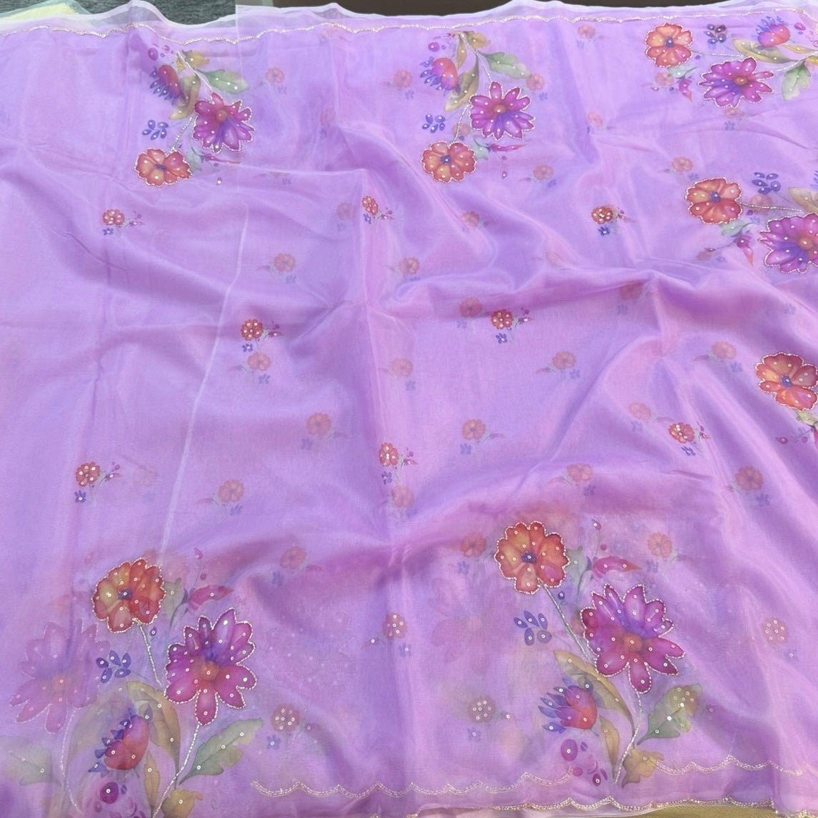 Lilac purple Fancy Crepe Designer Saree - Vini's Ethnic