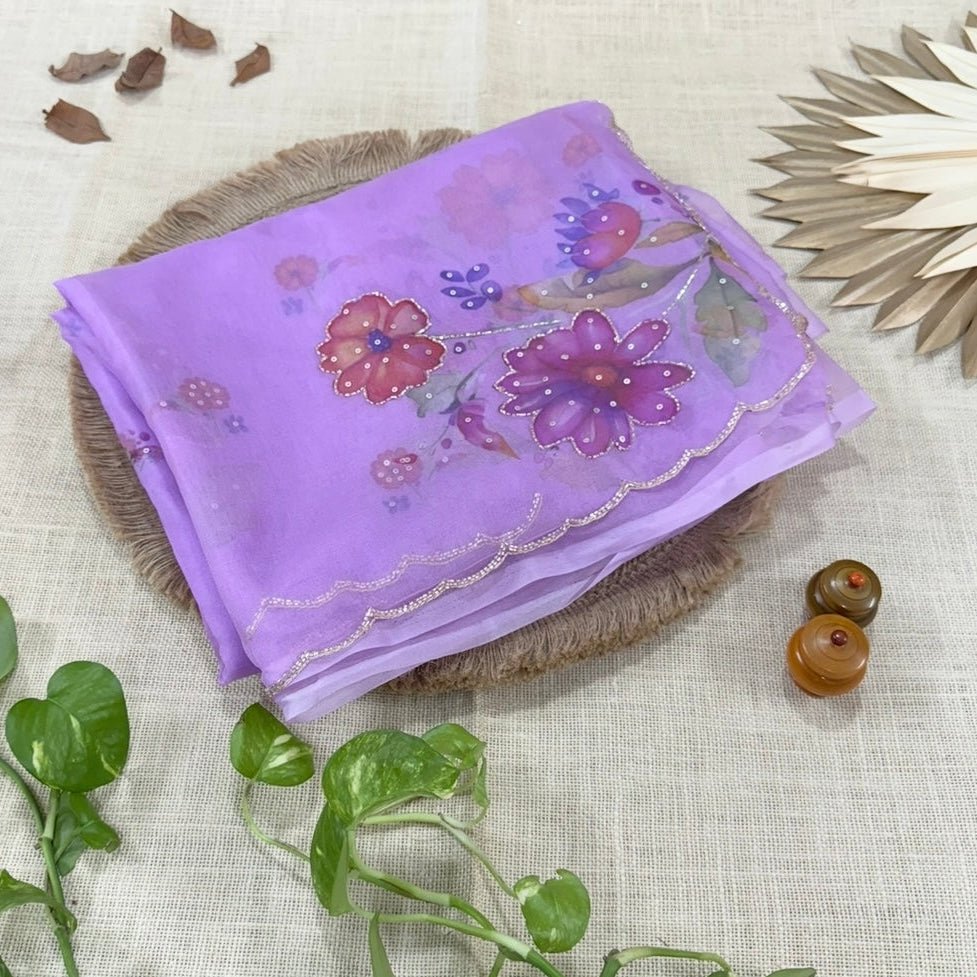 Lilac purple Fancy Crepe Designer Saree - Vini's Ethnic