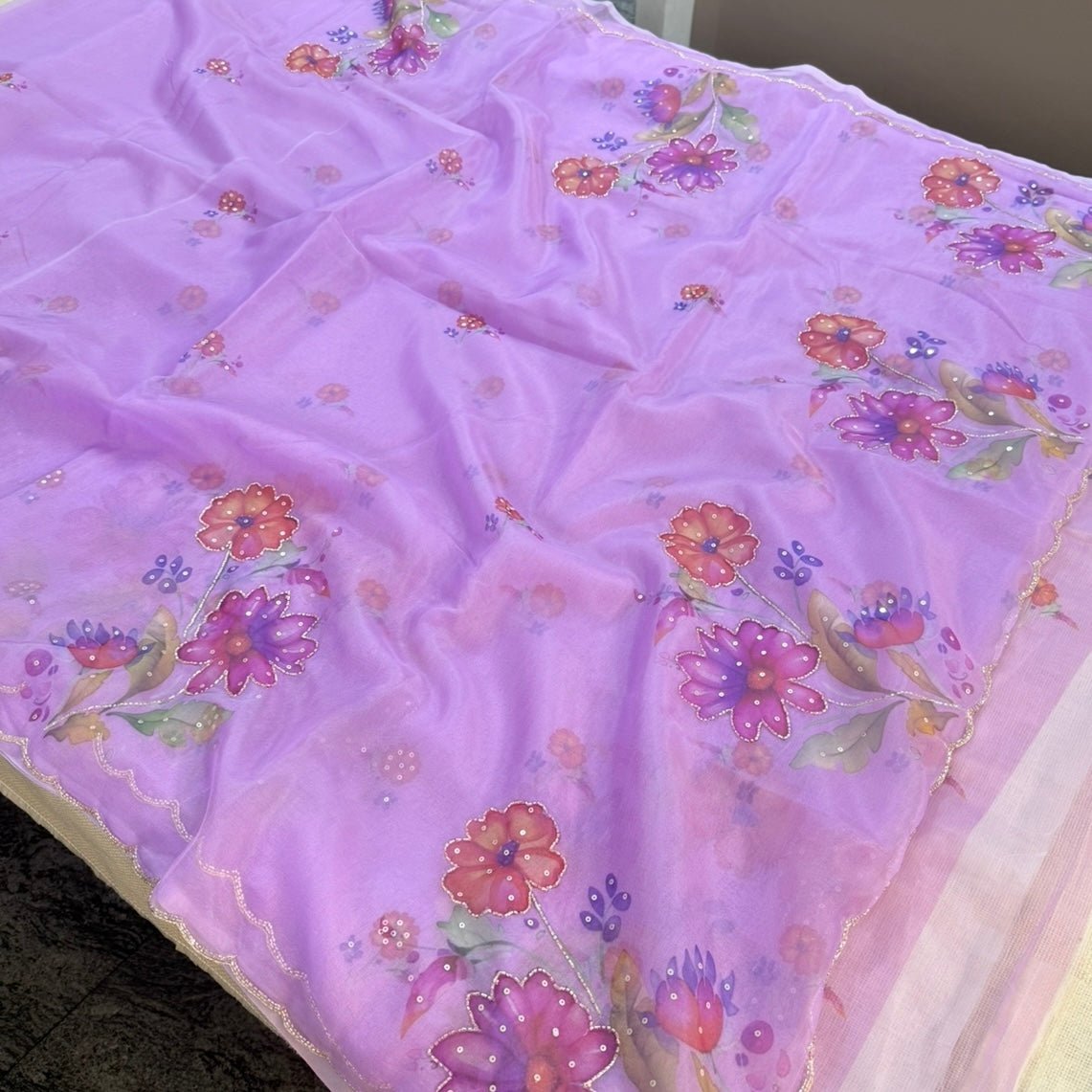 Lilac purple Fancy Crepe Designer Saree - Vini's Ethnic