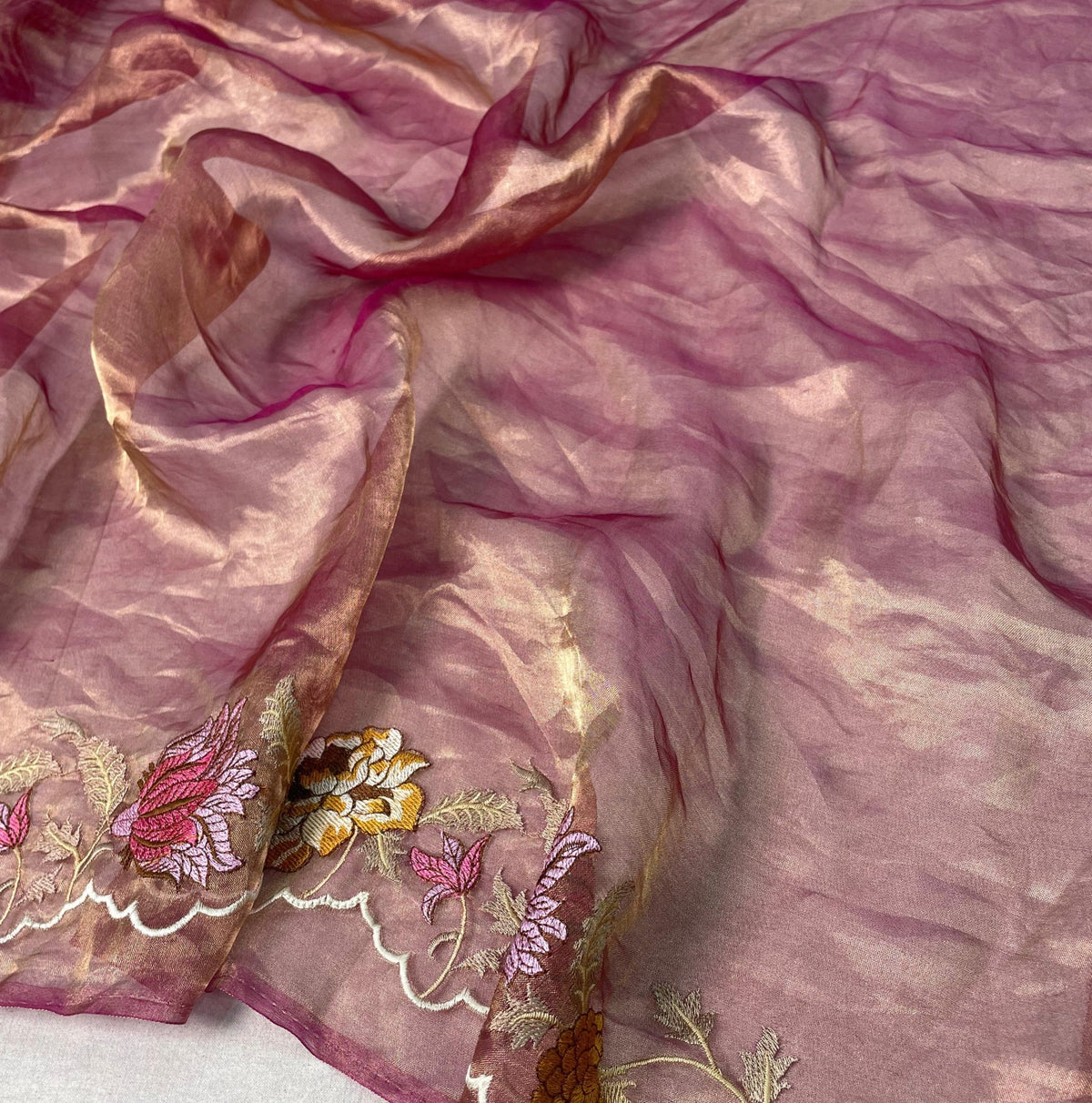 Magenta Pure Tissue Embroidery Silk Saree - Vini's Ethnic