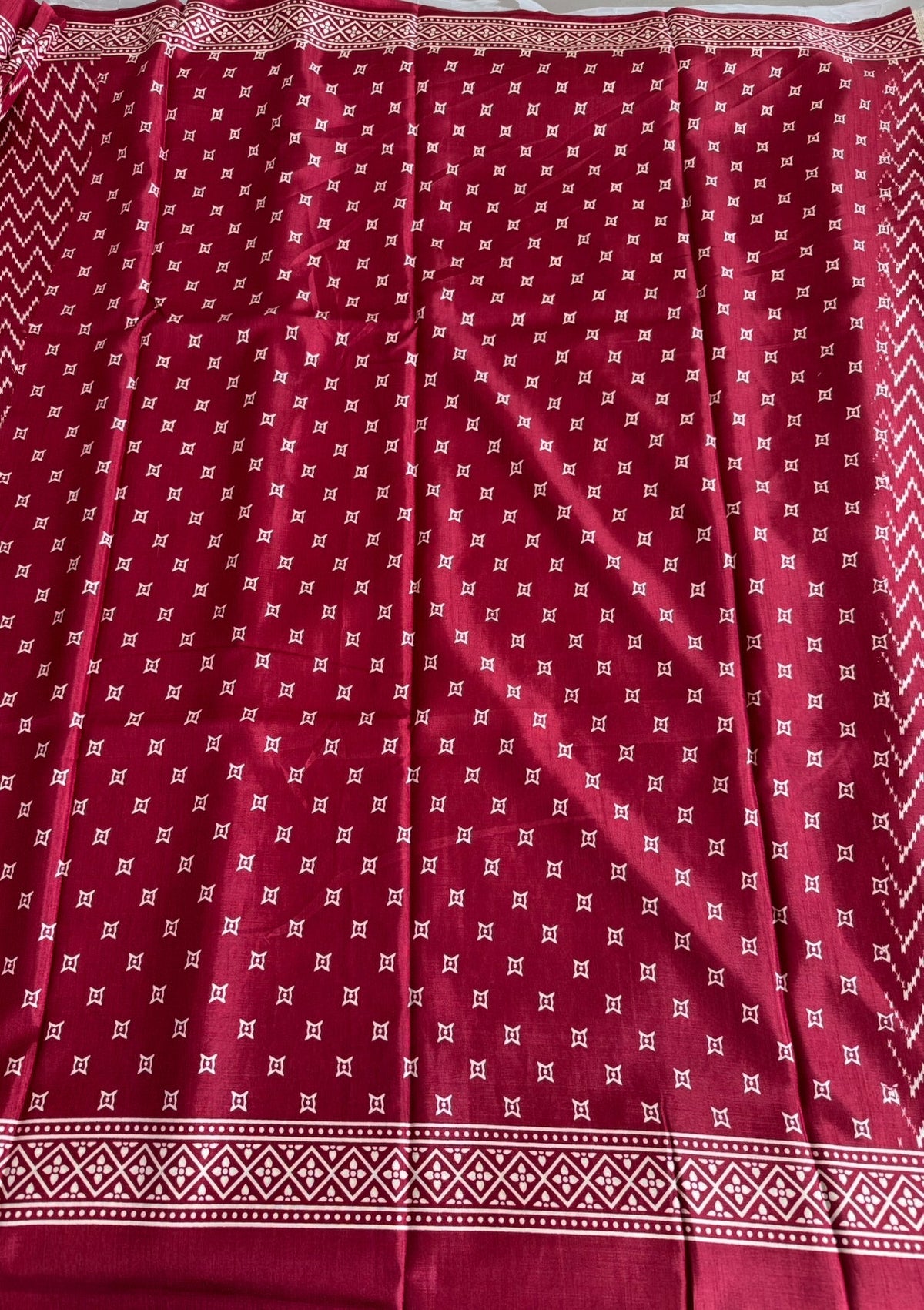 Maroon Zigzag Semi Modal Saree - Vini's Ethnic