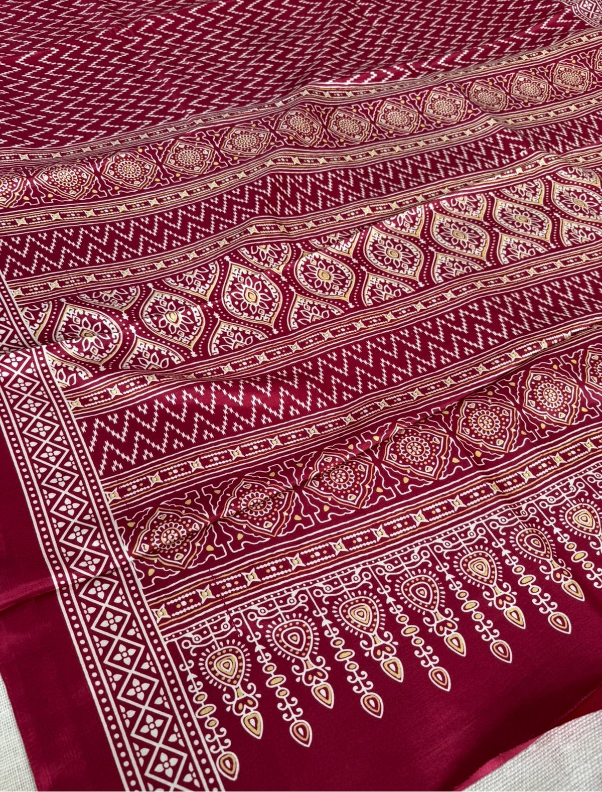 Maroon Zigzag Semi Modal Saree - Vini's Ethnic