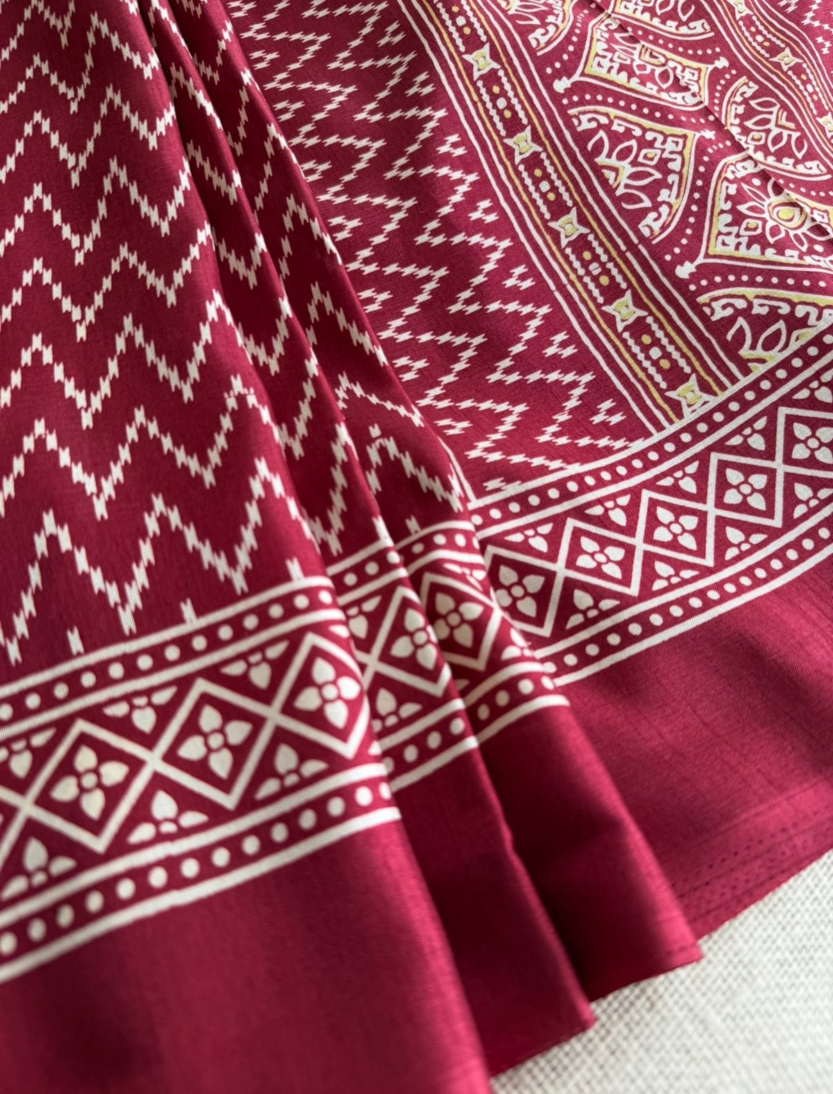 Maroon Zigzag Semi Modal Saree - Vini's Ethnic