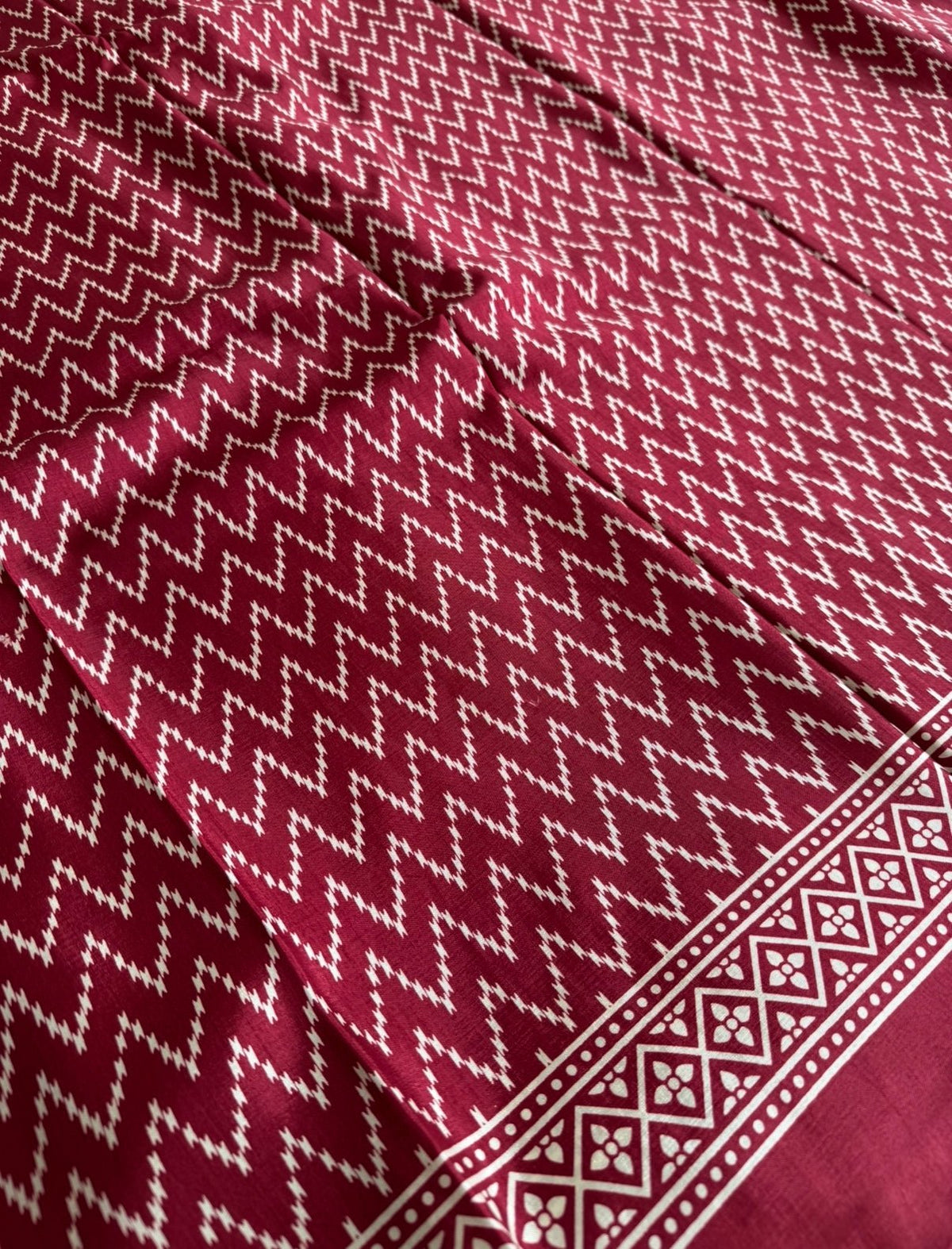 Maroon Zigzag Semi Modal Saree - Vini's Ethnic