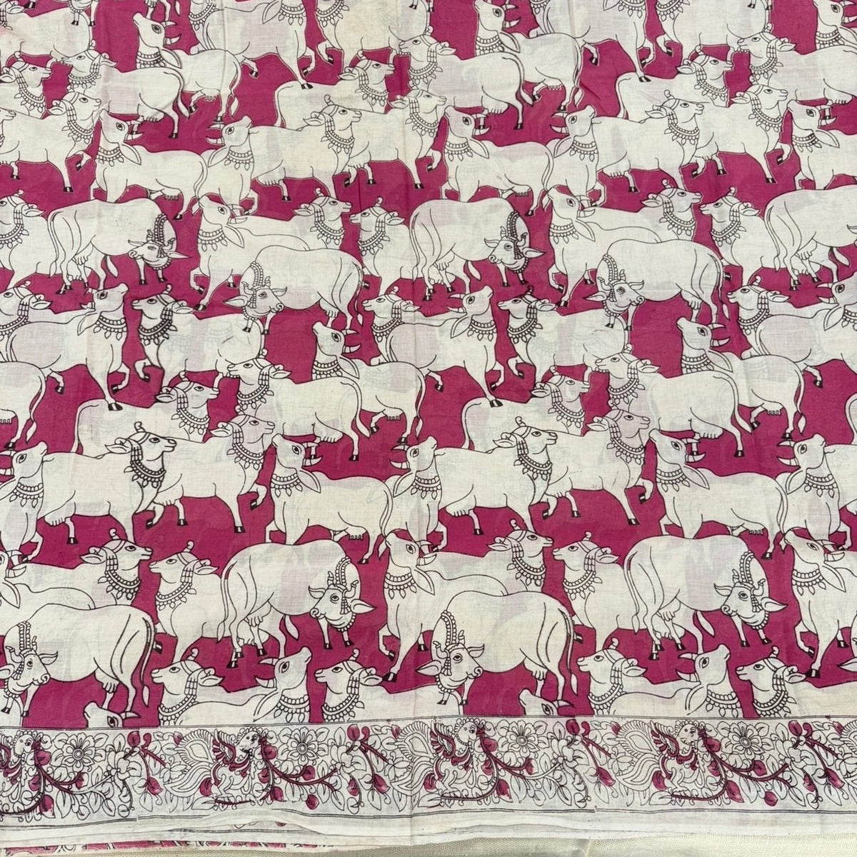 Mauve Pichwai pattern Kalamkari Cotton Saree - Vini's Ethnic