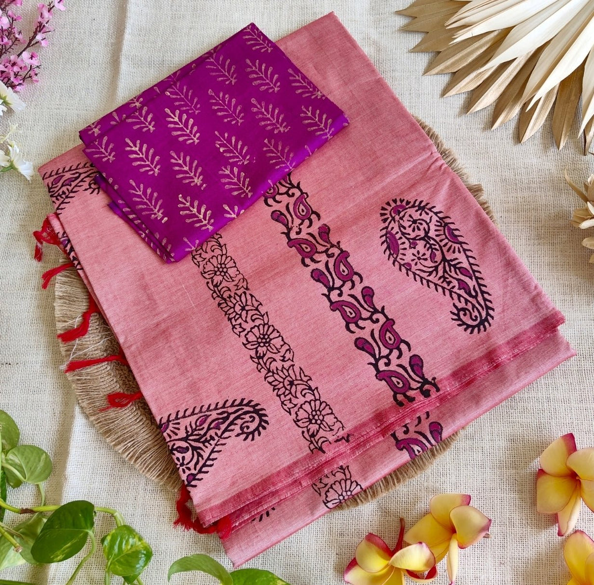 Onion Pink South Cotton Mix Block Printed - Vini's Ethnic