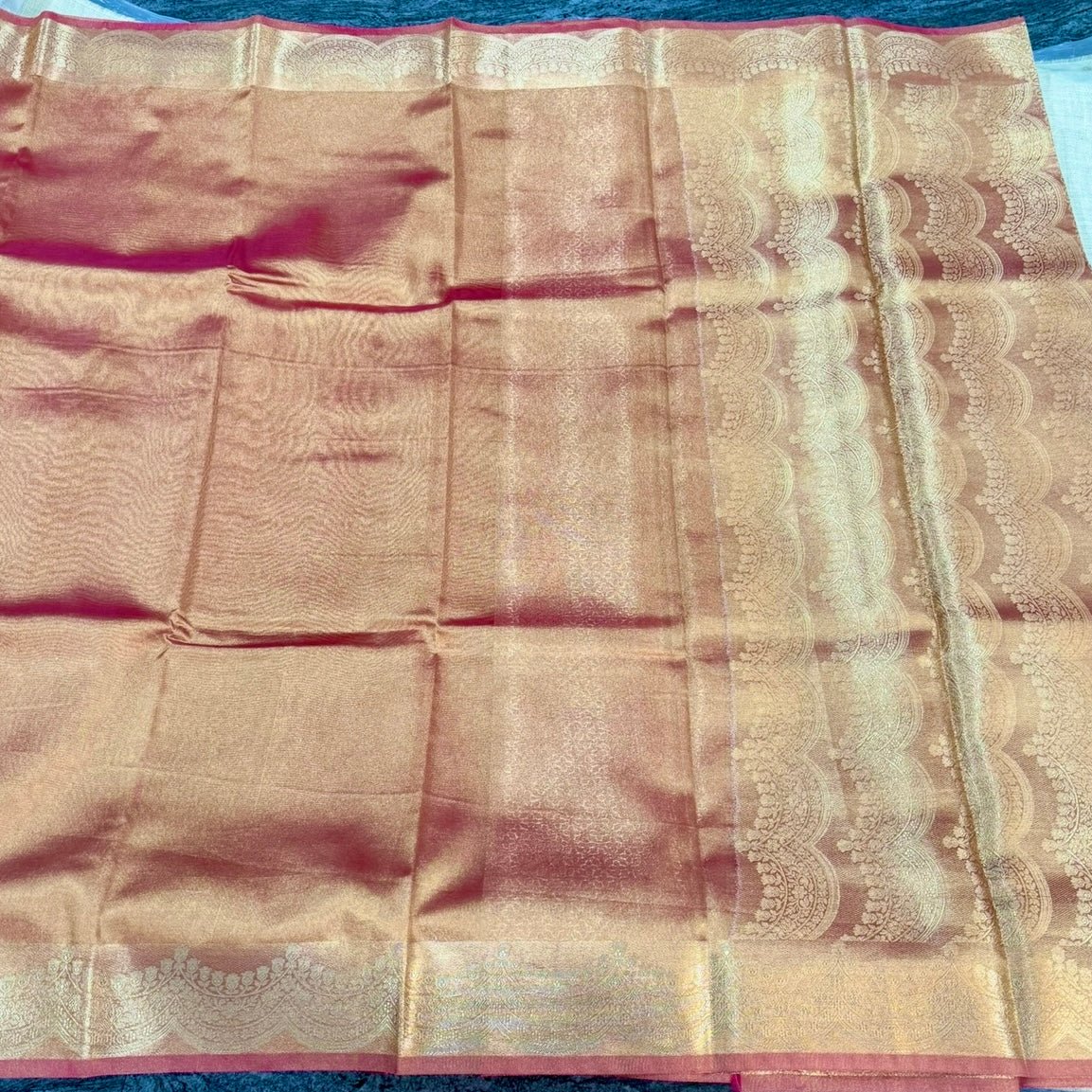 Orange Banarasi Tissue shimmer Silk Saree - Vini's Ethnic