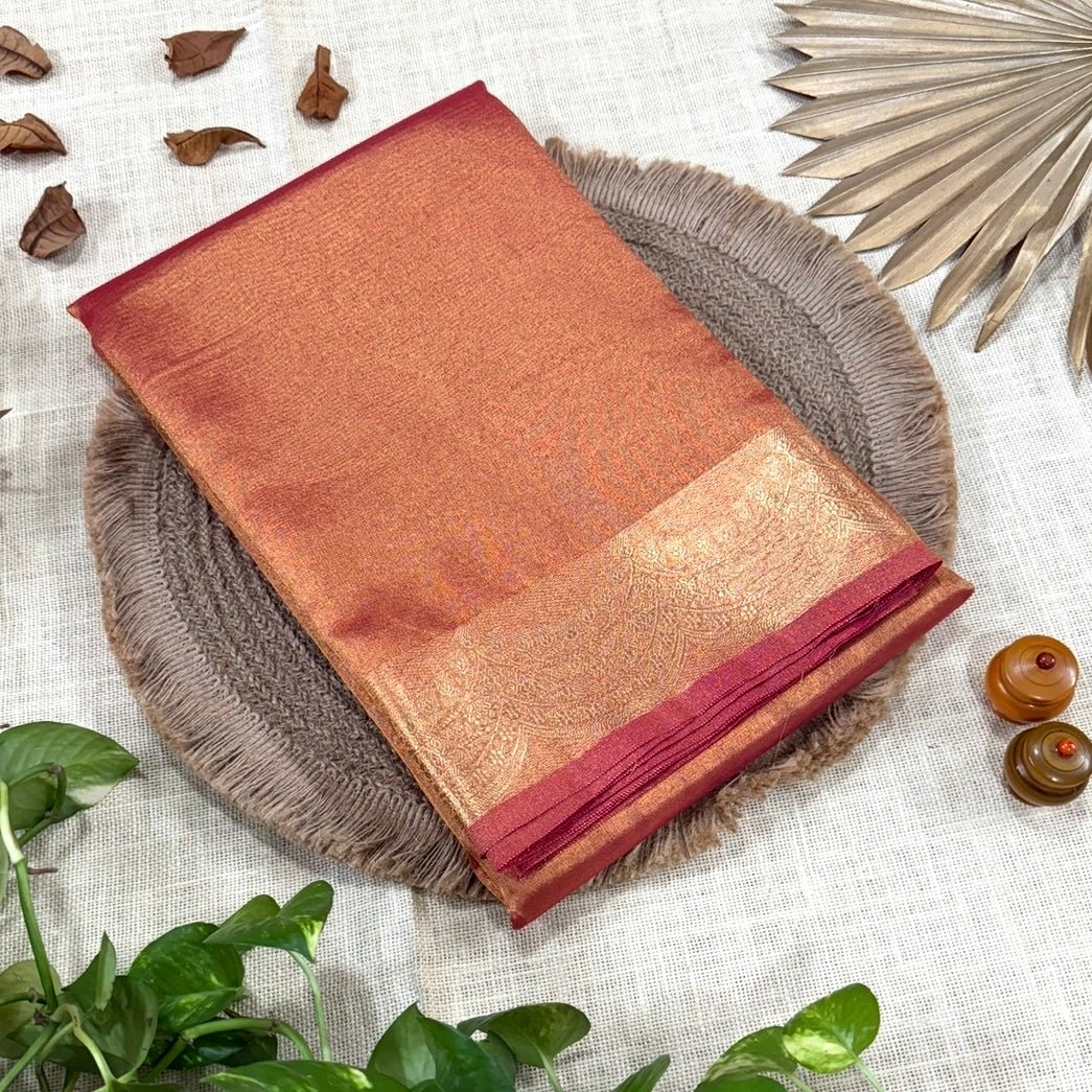 Orange Banarasi Tissue shimmer Silk Saree - Vini's Ethnic