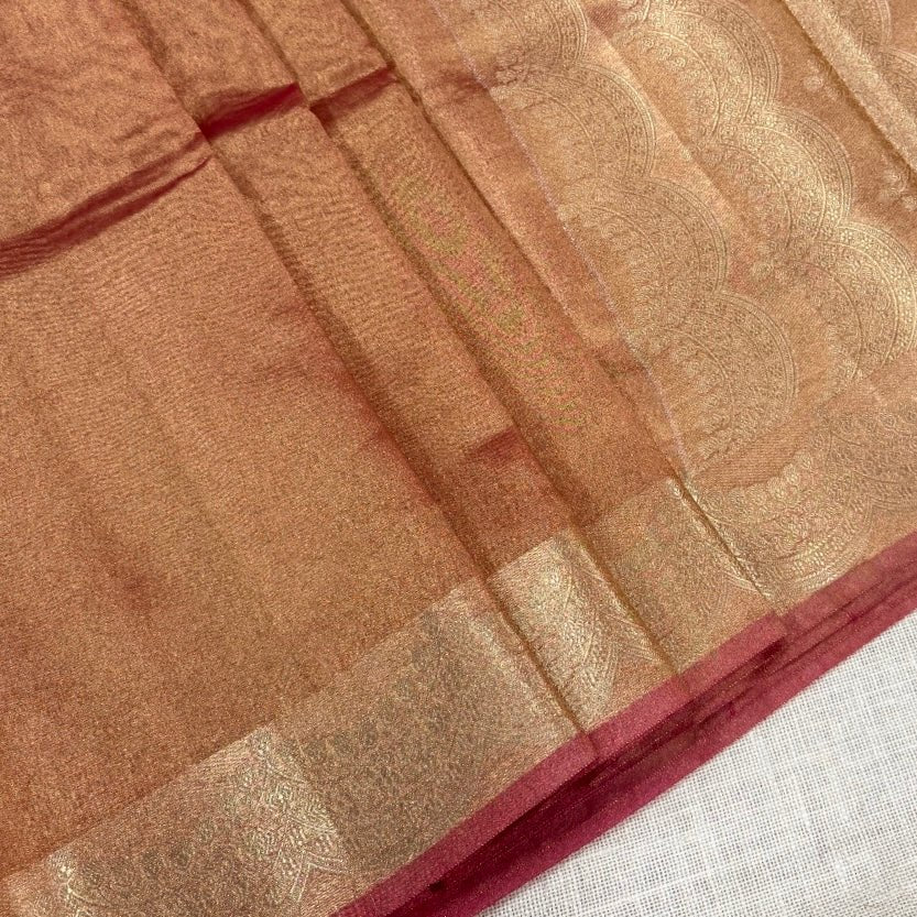 Orange Banarasi Tissue shimmer Silk Saree - Vini's Ethnic