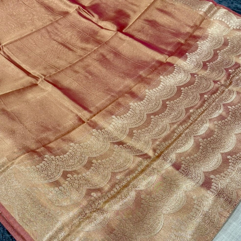 Orange Banarasi Tissue shimmer Silk Saree - Vini's Ethnic