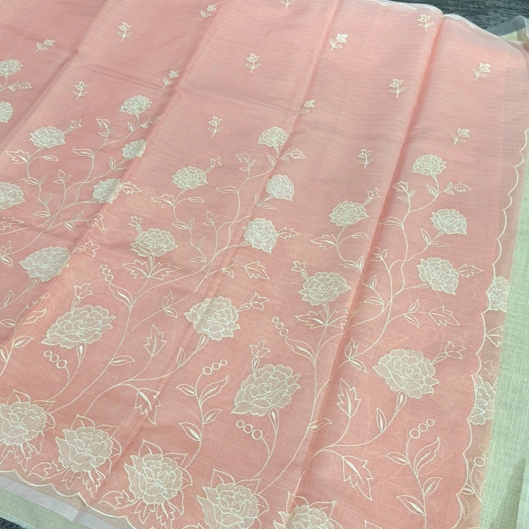 Peach Kota Embroidery Saree - Vini's Ethnic