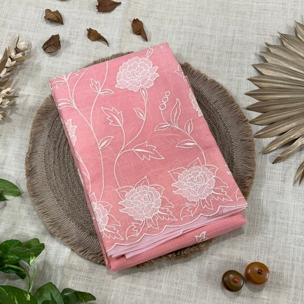Peach Kota Embroidery Saree - Vini's Ethnic