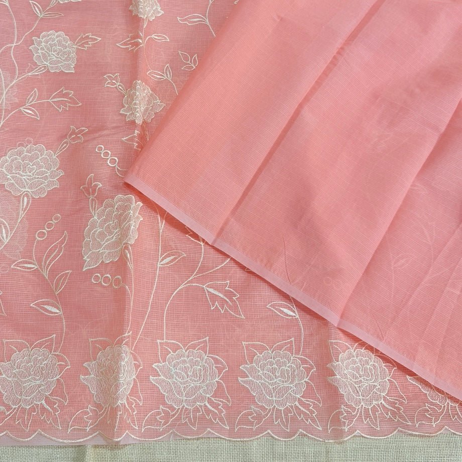 Peach Kota Embroidery Saree - Vini's Ethnic