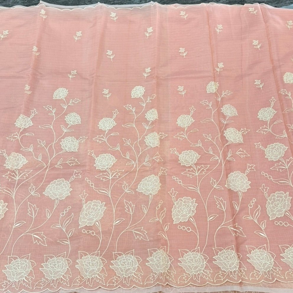Peach Kota Embroidery Saree - Vini's Ethnic