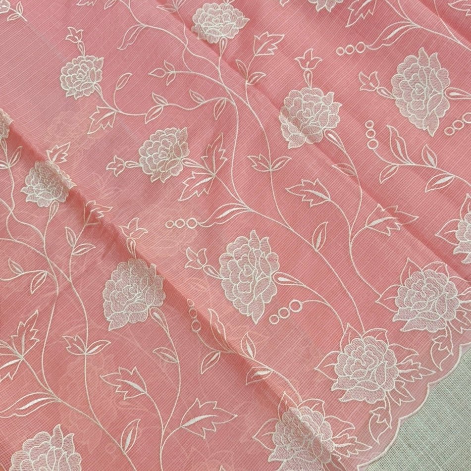Peach Kota Embroidery Saree - Vini's Ethnic