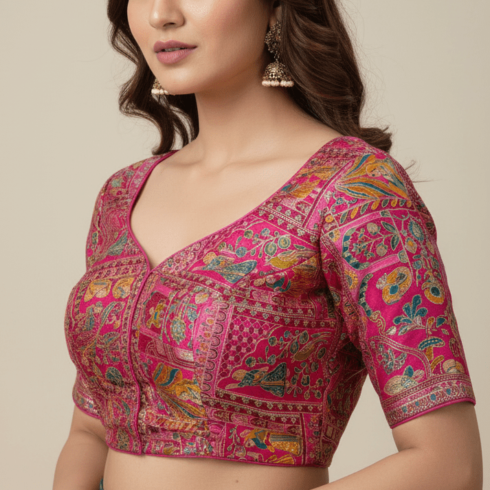 Pink Designer Embroidery Crepe Blouse Fabric - Vini's Ethnic