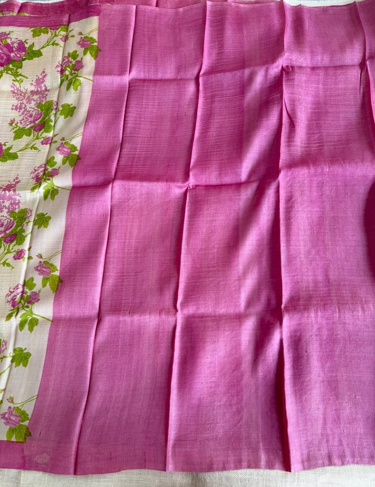 Pink Floral Pure Tussar Silk Saree - Vini's Ethnic