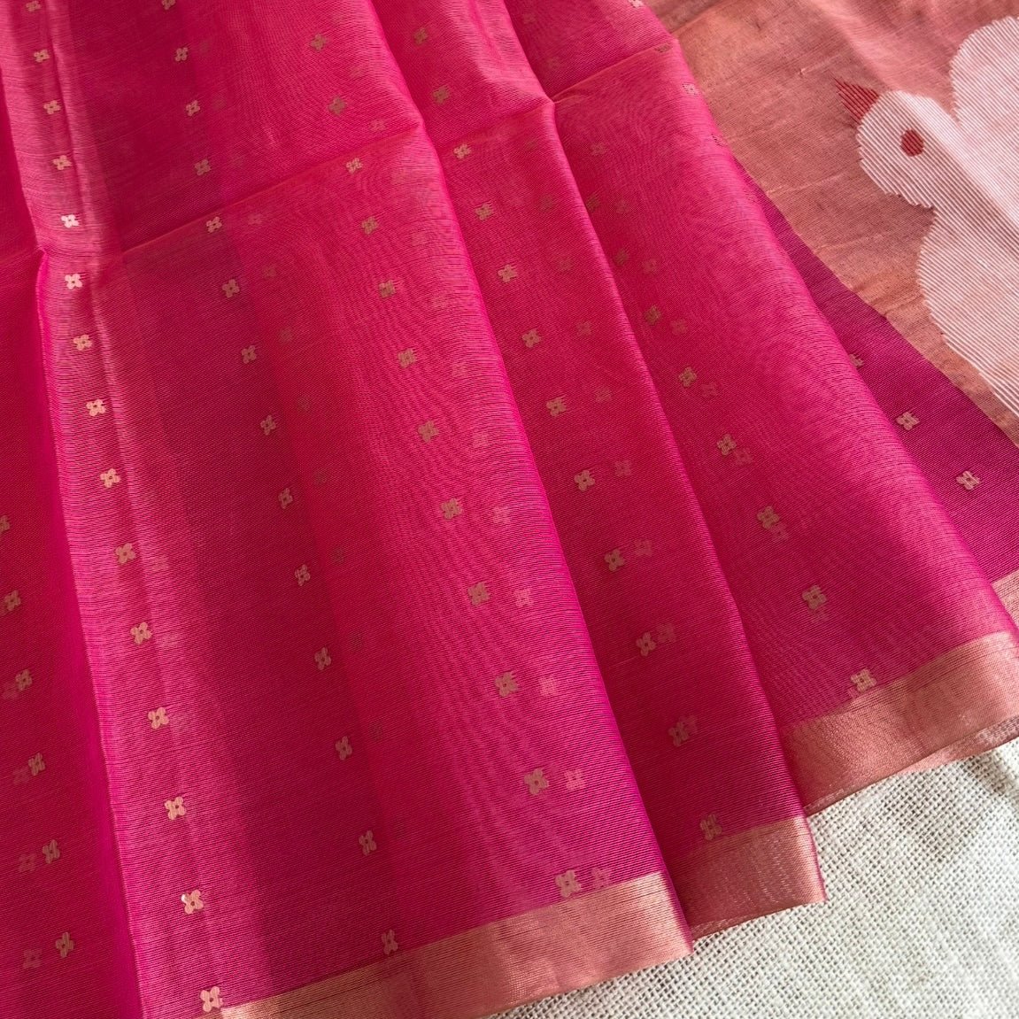 Pink Pure Muslin Sequin Paithani Pallu Saree - Vini's Ethnic