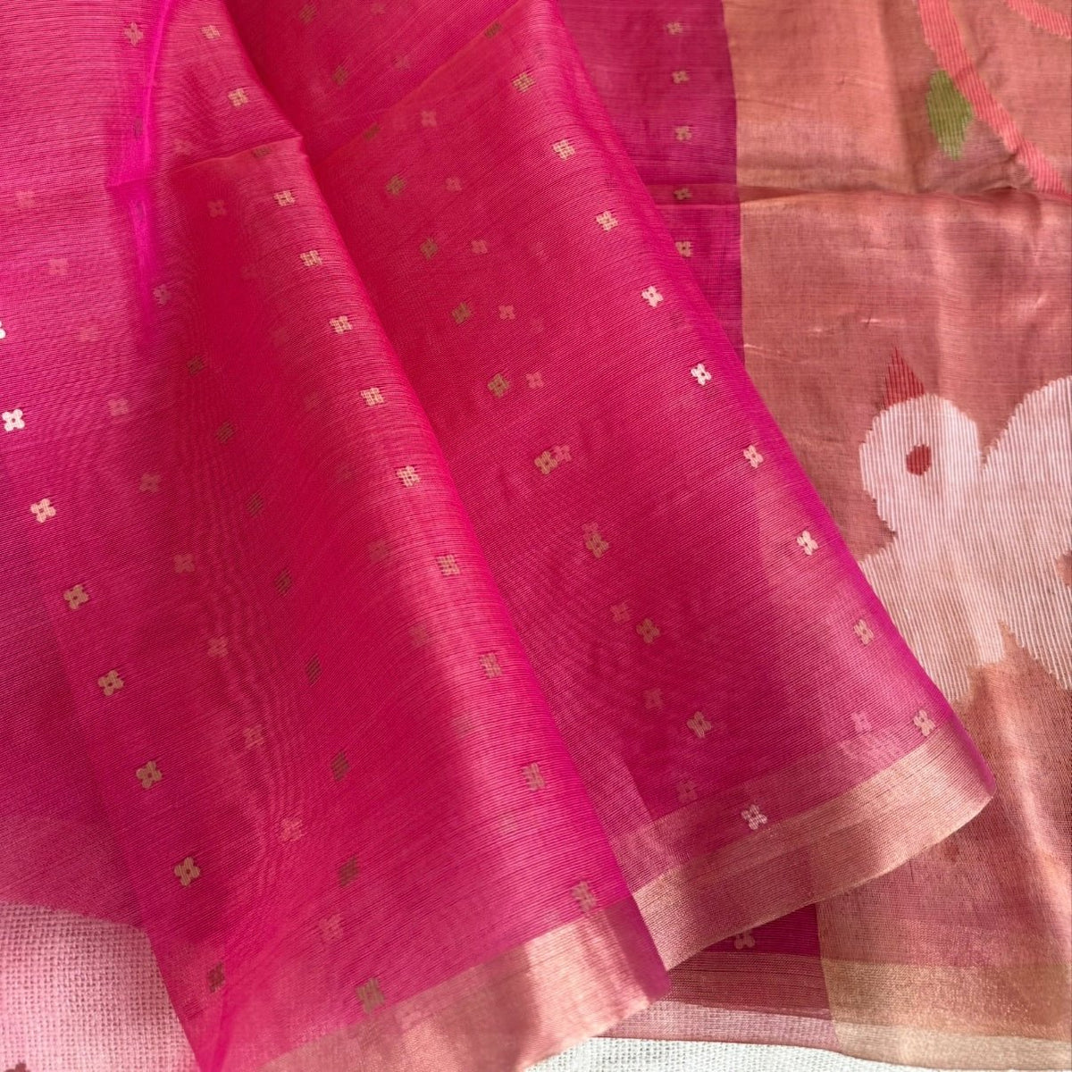Pink Pure Muslin Sequin Paithani Pallu Saree - Vini's Ethnic