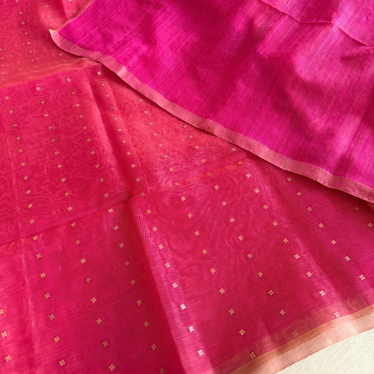 Pink Pure Muslin Sequin Paithani Pallu Saree - Vini's Ethnic