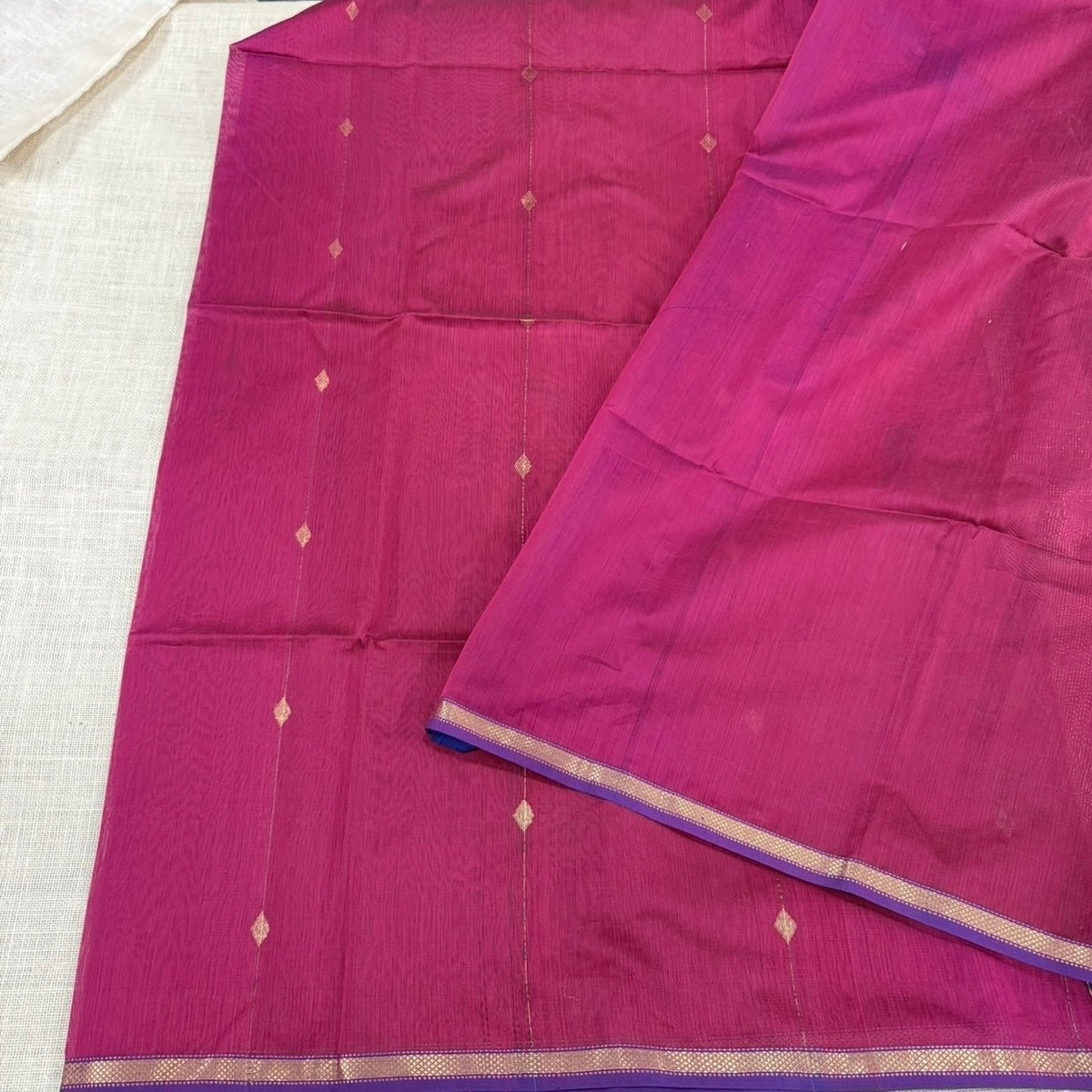 Pink and blue Maheshwari silk cotton saree with unstitched blouse piece