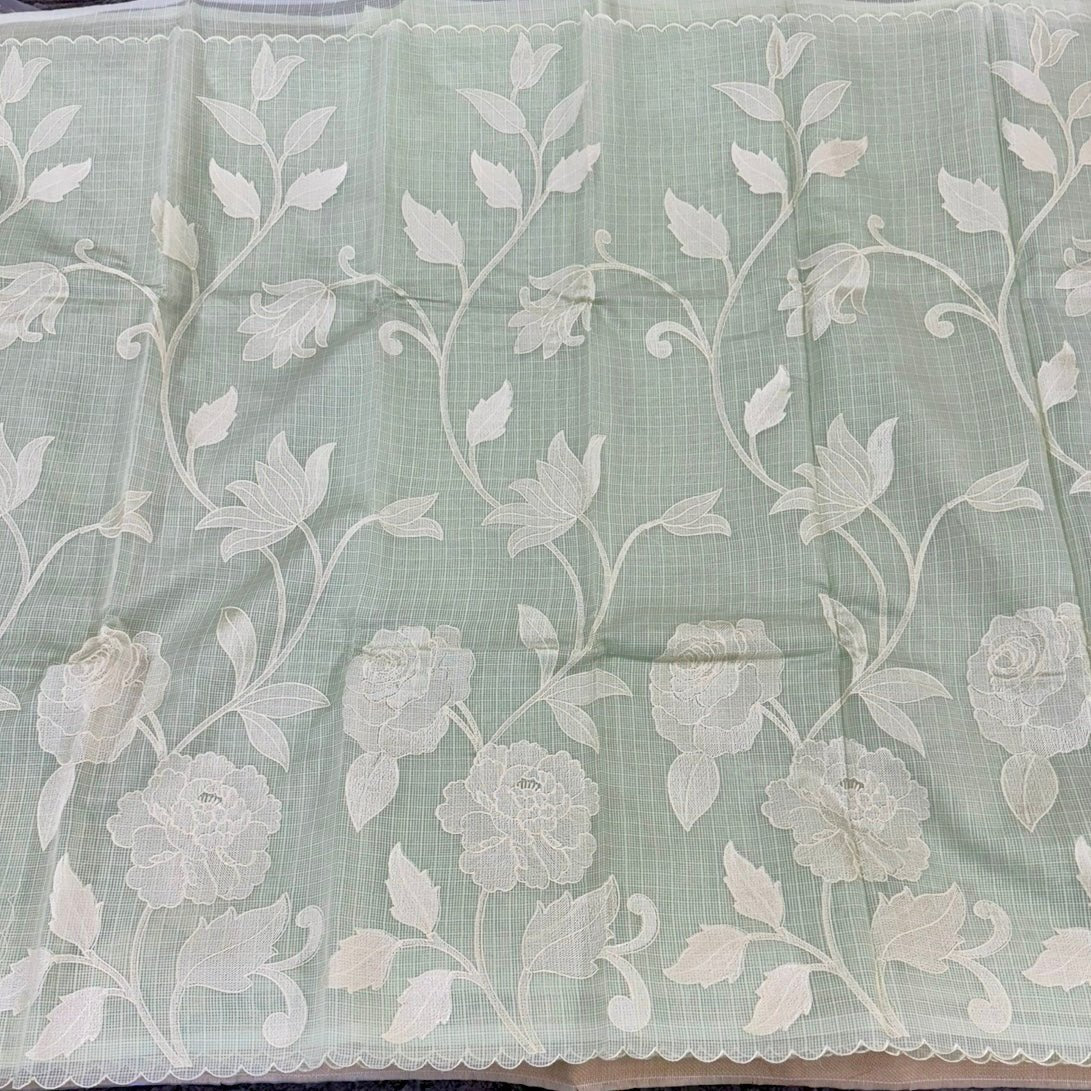 Pista Green Kota Embroidery Saree - Vini's Ethnic