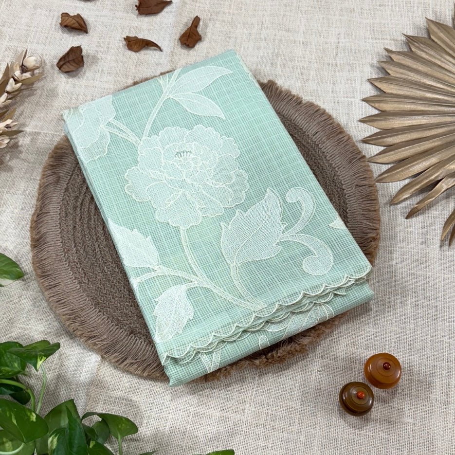Pista Green Kota Embroidery Saree - Vini's Ethnic