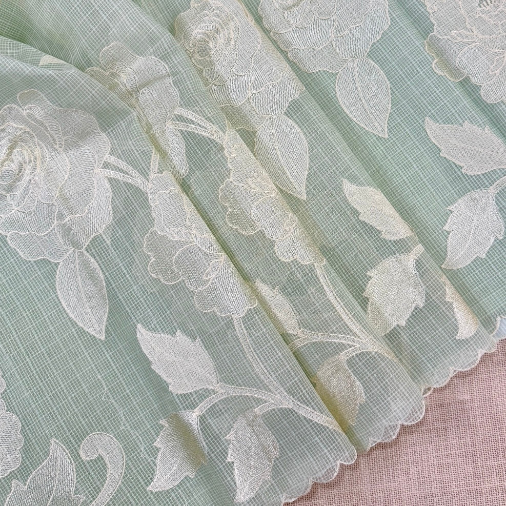 Pista Green Kota Embroidery Saree - Vini's Ethnic