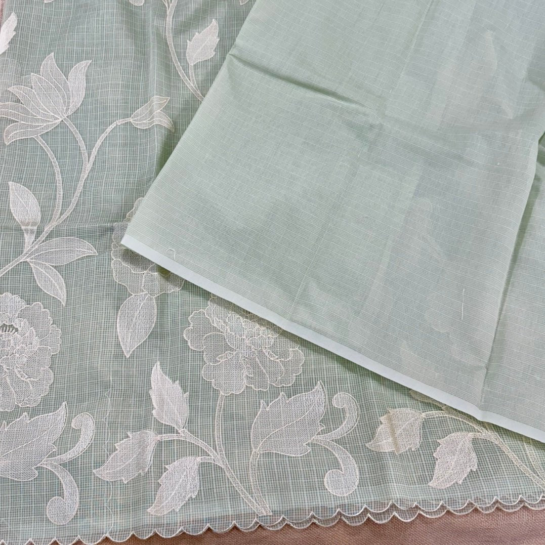 Pista Green Kota Embroidery Saree - Vini's Ethnic