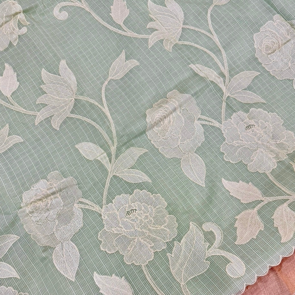 Pista Green Kota Embroidery Saree - Vini's Ethnic
