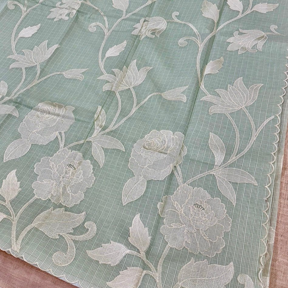 Pista Green Kota Embroidery Saree - Vini's Ethnic