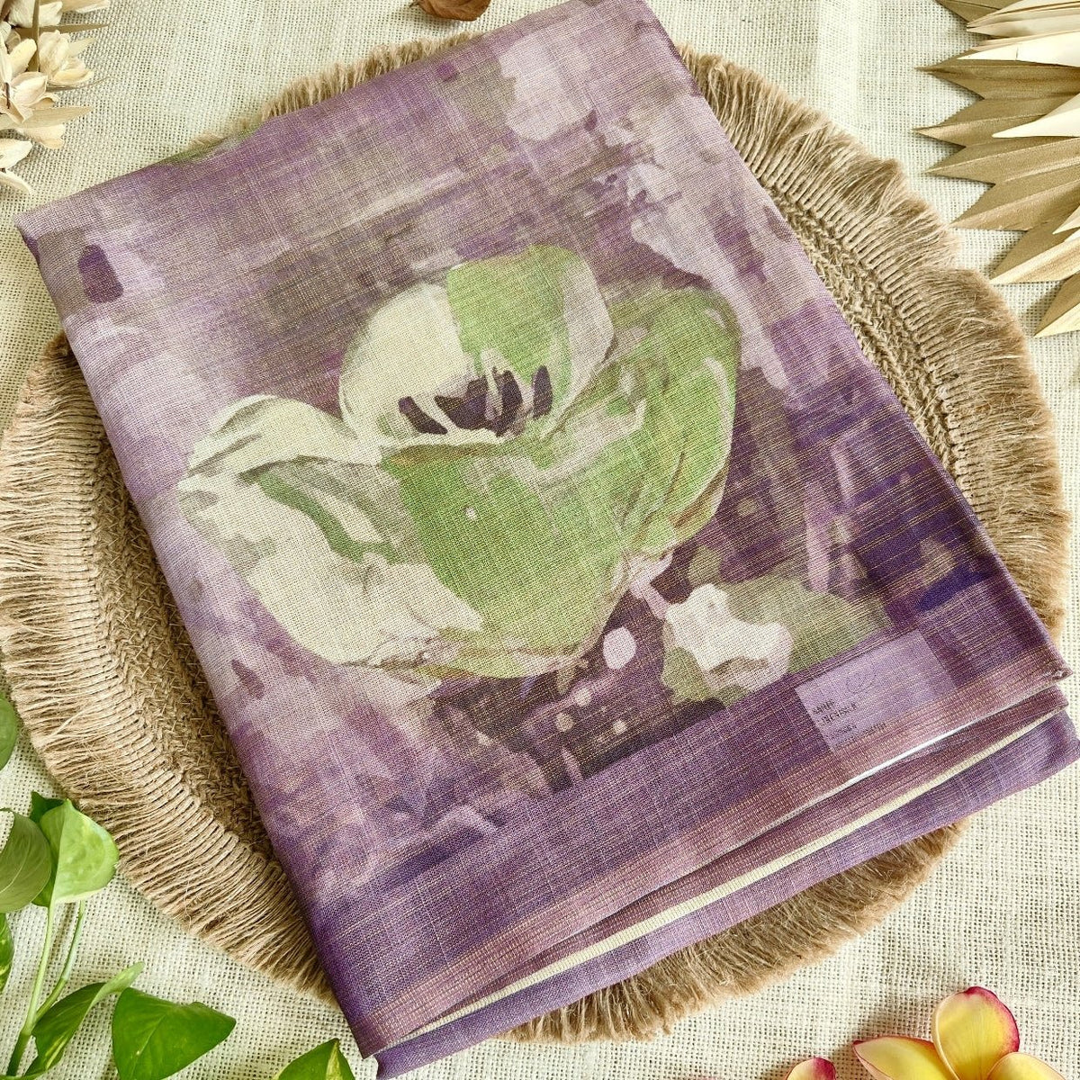 Purple Floral Tissue Linen Saree - Vini's Ethnic