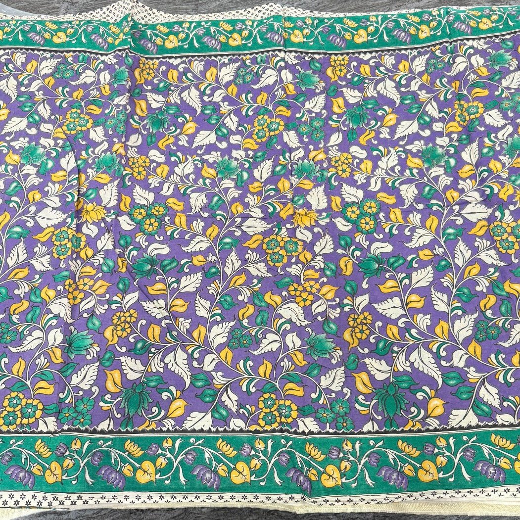 Purple Green Kalamkari Cotton Saree - Vini's Ethnic