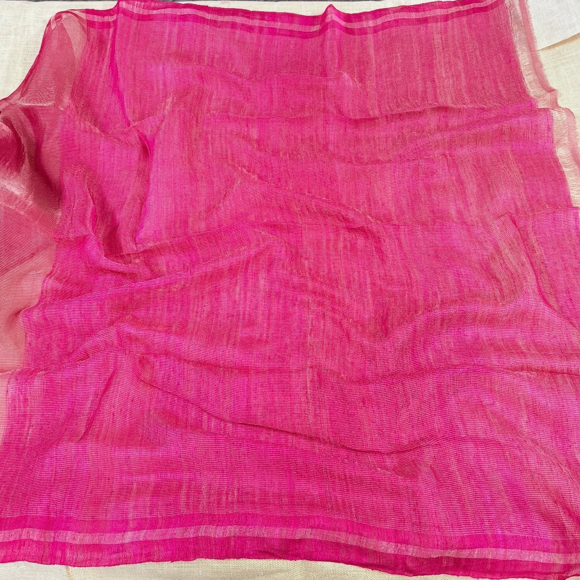 Rani Pink Pure Muslin Tissue Sequin Saree - Vini's Ethnic