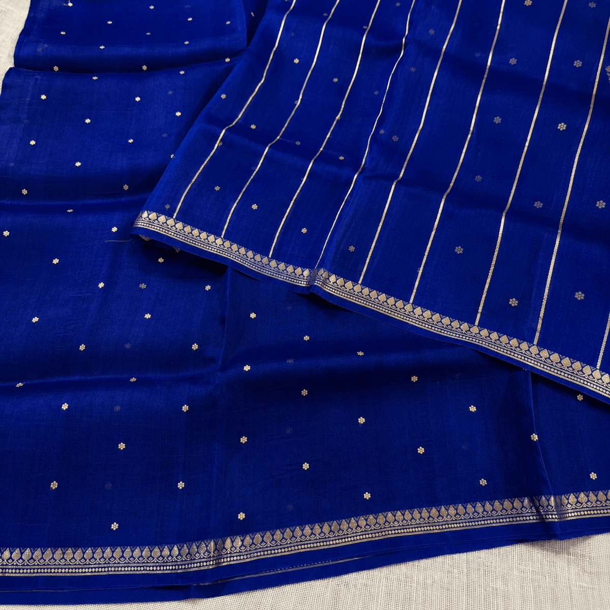 Rich Royal Blue Pure Kora Silk Saree - Vini's Ethnic